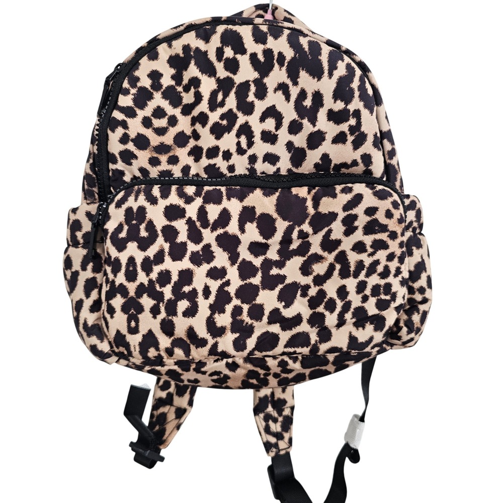 Leopard Print Mini Backpack Animal Pattern Small Travel Bag Black Tan